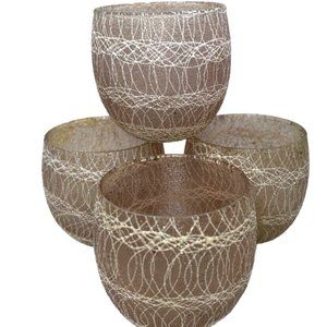 Vintage 1950s Color Craft Peach Spaghetti Roly Poly Lowball Tumblers Set of 4